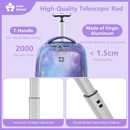 NEW TILAMI 20" Rolling Backpack for Teens Adults, Climbing Stairs Waterproof Backpack with Wheels for School Business Trave Camping with Laptop Compartment, Fit 17 Inch Laptop, Purple - Blue Fade - color: Purple - Blue Fade