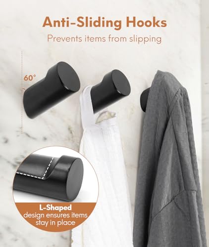 Optish Wood Wall Hooks for Hanging, 4 Pack Hat Hook for Walls, Coat Hook Wall Mount, Backpack Hooks for Walls, Bathroom Towel Hanger (Black) - color: Black