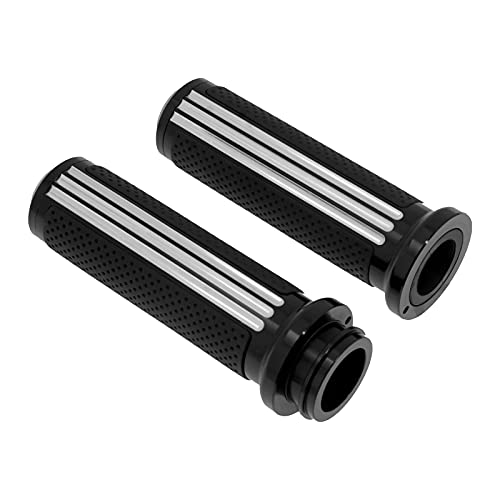 1 inch Handlebar Grips 25mm Aluminum Defiance Cable Throttle Hand Grips Compatible with Harley Touring Softail Dyna Sportster XL883 1200 XR VRSC - color: Black & White-Electronic Throttle