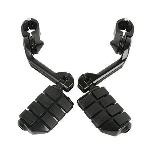 XFMT Motorcycle Highway Pegs 1.25" Long Angled Highway Footpeg Adjustable Footrest Fit For Harley Touring Road King Street Glide Electra Glide Softail Sportster with 1 1/4" Engine Guard, Black - color: Black Style 2, size: Long Angled