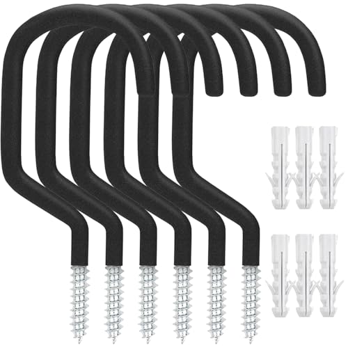 6 Pack Heavy Duty Garage Bike Storage and Utility Hooks-5.7 Inches for Garage Wall and Ceiling-Garage Hooks for Hanging Bicycle,Hose,Cords,and Garden Tools - color: Black Bike Hooks