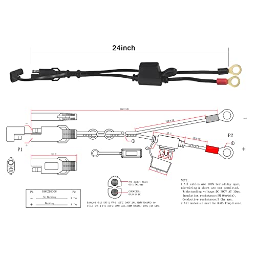 [ 5 Pack] SAE to O Ring Terminal Harness 2FT - SAE Eyelet Ring Terminal Cable 16awg Motorcycle Battery Trickle Charger Extension Cord with SAE Battery Terminal Quick Connect Disconnect Connector
