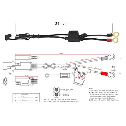 [ 5 Pack] SAE to O Ring Terminal Harness 2FT - SAE Eyelet Ring Terminal Cable 16awg Motorcycle Battery Trickle Charger Extension Cord with SAE Battery Terminal Quick Connect Disconnect Connector