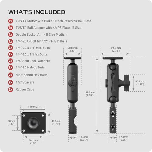 TUSITA Motorcycle GPS Mount Handlebar Brake Clutch Reservoir Compatible with Garmin Montana, Zumo XT GPS -, Double Socket Arm - B Size Medium - size: B Size Medium