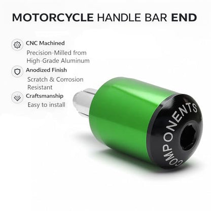 Motorcycle Bar Ends Plug, Green Handle Bar End Slider 7/8" 22mm CNC Aluminum Handlebar Grip End Weight Caps Replacement for Ninja 400 500 650 Z900 Z650 CBR600RR CBR1000RR GSXR600 GSXR750 - color: Green