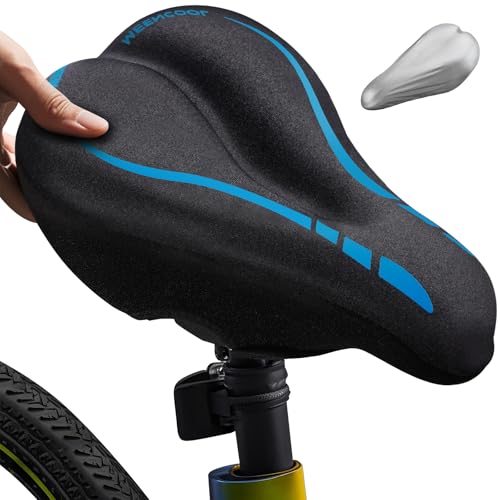 MEENCOOL Bike Seat Cushion - Gel Padded Bike Seat Cover for Men Women Comfort, Adjustable Velcro Secure Bicycle Seat Cushion Compatible with Peloton, Indoor & Outdoor Bicycle Seat(11"x7") - color: BLUE, style: Medium
