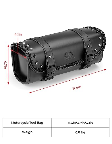 KEMIMOTO Motorcycle Tool Fork Bag PU Leather Universal Saddlebag for Front Fork Handlebar Sissybar Storage Pouch Motorcycle Roll Bag (Black Classic Buckle) - style: Black Classic Buckle