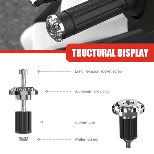2 PCS Universal Motorcycle Bar End Plug, Shockproof Handlebar End Caps, 7/8" Aluminum Alloy Handlebar Grip End Caps Replacement, for Most Motorcycles (Silver) - color: Silver