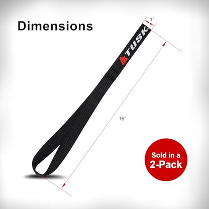 TUSK Soft Hook Tie-Down Extension Straps – 16″ Black (2-Pack) – Soft-Loop Extensions for Motorcycles, ATVs & Powersport Cargo