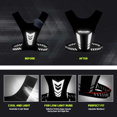 Reflective Vest Chest Phone Holder, Adjustable Hydration Training Workout Gear for Nighttime Running Biking - color: Black
