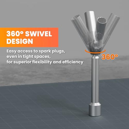 5PCS 3/8-Inch Drive Thin Wall Magnetic Swivel Spark Plug Socket with 9/16" 5/8" 14mm Sizes, 6 Point & 12 Point, Spark Plug Socket Removal Tool 360-degree Rotation, for Maximize Flexibility - size: 9/16"& 5/8"& 14mm, 6 Point & 13 Point