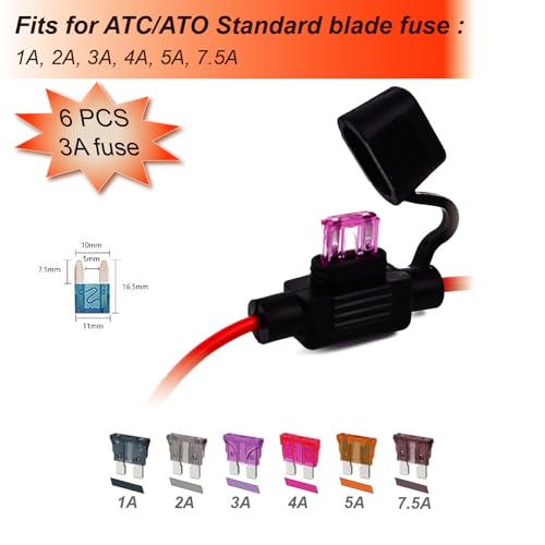Generic Gaoekoius 18 AWG Waterproof Inline Blade Fuse Holder kits-6pcs 18 Gauge Fuse Holder with 6PCS 3AMP Standard Blade fuses / 12pcs Heat Shrink Butt connectors(6 Sets)