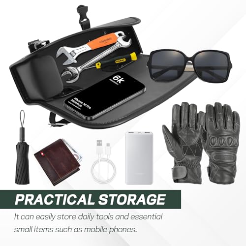 Hovom Motorcycle Handlebar Bag, Waterproof PU Leather Motorcycle Tool Bag for Front Fork, Large Capacity Fork Storage Roll Bags, Sissy Bar Storage Roll Pouch with Adjustable Mounting Straps
