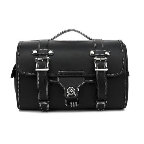 Generic Motorcycle Tail Bag, Waterproof Saddle Bag, Rear Seat Storage Bag, Motorcycle Tail Bag Waterproof Lockable Hard Shell Tail Bag for Scooter Leather (Black), 13 * 8 * 7inch - color: Black