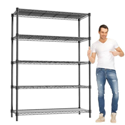 48" W Garage Shelving 1875LBS Heavy Duty Wire Shelving Unit, Metal 5-Tier Adjustable Steel Storage Rack with Liners, Storage Tote Rack, 48" W x 18" D x 72" H for Garage Commercial, Black - size: 48" W x 18" D x 72" H-5 Tier