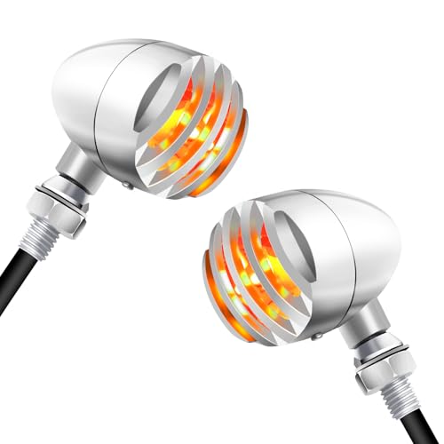 NTHREEAUTO Universal Motorcycle Blinkers Bullet LED Turn Signals Indicator Front Compatible with Harley Dyna, Honda Shadow, Kawasaki Vulcan, Yahama, Bobber, Suzuki 12V Motorbikes - color: Chrome/Amber