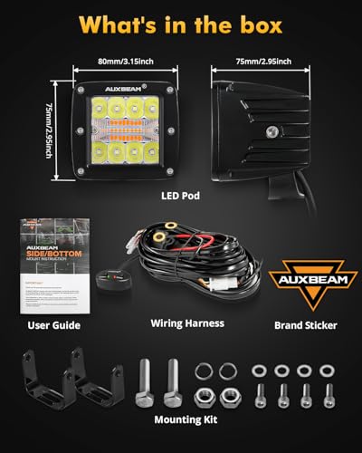 Auxbeam 6 Modes Amber White Series LED Cubes, 3Inch 72W LED Pods Dual Color Off-Road Strobe Lights, Spot Flood Combo Driving Offroad Ditch Lights Flashing Warning Functional, Pair - color: 3"