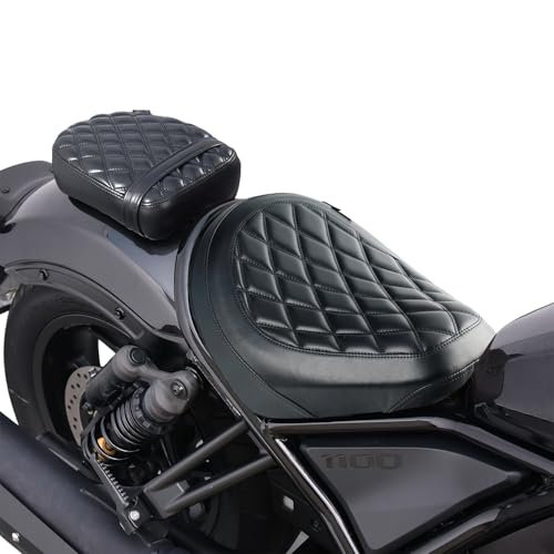 Motorcycle Rider & Passenger Comfort Seat Fit for Rebel 1100 CMX1100 2021 2022 2023 2024 2025 2026, Front Rear Solo Saddle Back Cushion Pillion Pad, Black Stitching - color: Front & Rear - Black-A