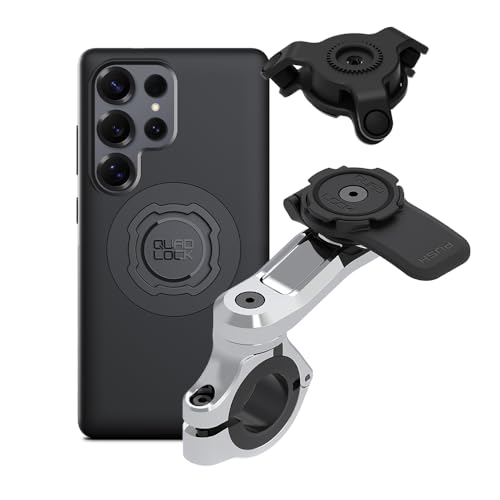 Quad Lock Motorcycle Handlebar Phone Mount PRO Chrome with Vibration Dampener and MAG Phone Case for Galaxy S25 Ultra - size: Galaxy S25 Ultra