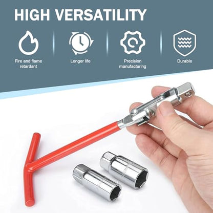 MLY 3 PCS Spark Plug Socket, T-Handle 5/8" (16mm) & 13/16" (21mm) Spark Plug Wrench Socket Set, Non-Slip Remover Installer Tool, Universal Fit for Motorcycles, Small Engines, Automotive Use (Red)