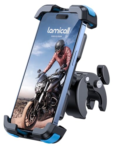 Lamicall Motorcycle Bike Phone Mount - Upgrade Quick Install Handlebar Holder Clip for Bicycle Scooter, Cell Phone Clamp for iPhone Air, 17 16 15 Pro Max, Galaxy, 4.7-6.8" Phones, Blue - color: Blue