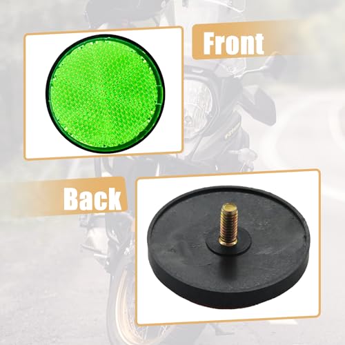 2Pcs Motorcycle Reflectors 2.2" Round Reflective Warning Reflection for Scooter ATV Boats Trucks with Nuts Green - color: Green