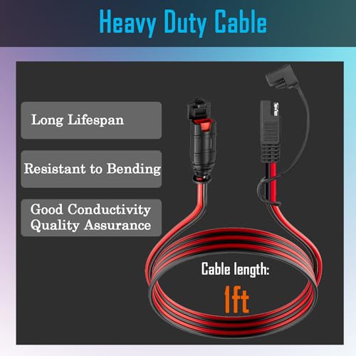 SAE Extension Cord Compatible with NOCO Genius Smart Battery Chargers, 16AWG SAE Adapter with 20A Fuse Waterproof Plugs, SAE Connector Cable for Motorcycle/ATV/UTV/Auto/Car (1FT) - size: 1FT