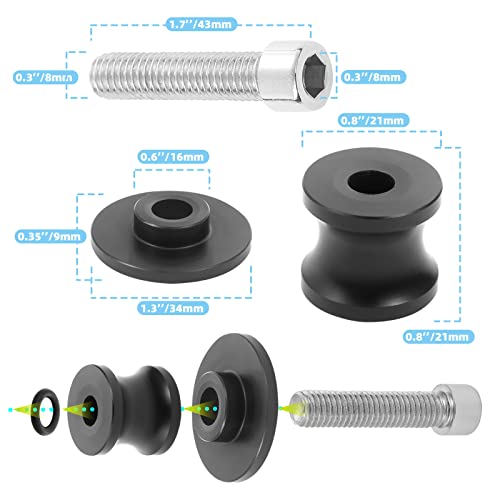 2Pcs Motorcycle Swing Arm Spools for Honda CBR150 CBR100F CBR1000RR CBR1100XX CBR125 CBR250 CBR400RR CBR400F CBR450SR CBR600RR CBR900RR CBR954RR Aluminum (Black) - color: Black