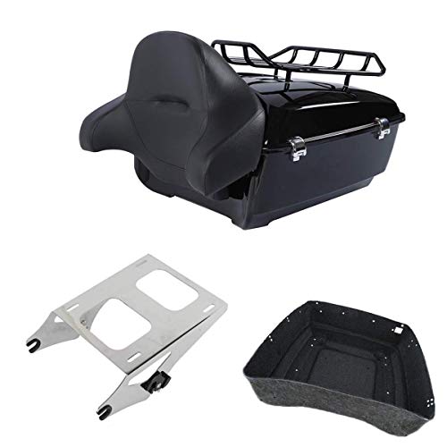 TCMT King Motorcycle Trunk Box Backrest 2 Up Mount Rack Top Rack Fit for Harley 2014-2025 Touring CVO Road King Road Glide Street Glide Electra Glide Pack - color: Style C Chrome 2 Up Rack#1