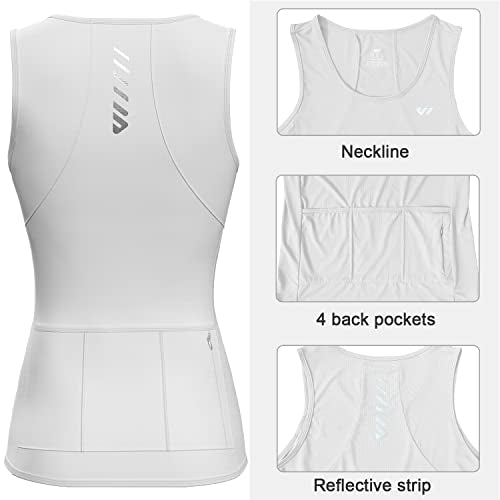 Wulibike Sleeveless Cycling Jersey Women Running Shirts Vest bike top Summer Biking tank Basic Top With Pockets - color: 1-white, size: XX-Large
