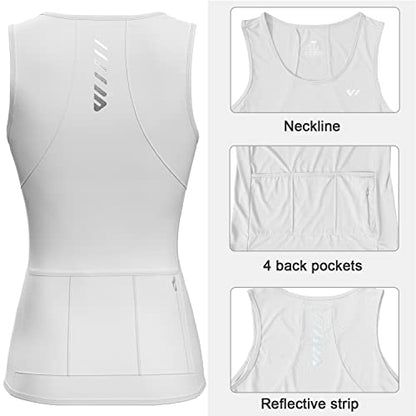 Wulibike Sleeveless Cycling Jersey Women Running Shirts Vest bike top Summer Biking tank Basic Top With Pockets - color: 1-white, size: XX-Large