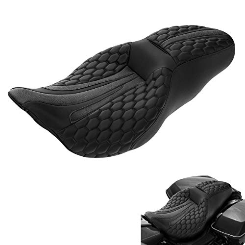 C.C. RIDER Passenger Motorcycle Touring Seat - Hexagon Stitching for Harley Davidson Touring Road King Street Glide Road Glide Electra Glide CVO 2009-2023 Black - color: Black Black Seat