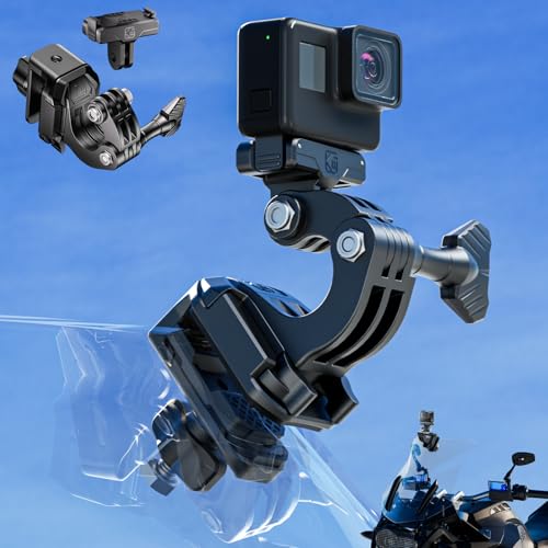 Kewig Motorcycle Windshield Camera Mount with Magnetic Latch Mount & Aluminum Alloy Clip Base, Compatible with DJI Osmo 360 / Action 3/4 / 5 Pro, Angle Adjustable, Quick-Release Design