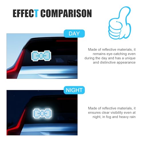 Reflective Bow Sticker, 4.96" x 2.6" Waterproof & Scratch-Resistant Sticker, Car Body Scratch Cover Decal, Universal Night Safety Warning Decal for Motorcycles, Helmets, Cars (Blue) - color: Blue