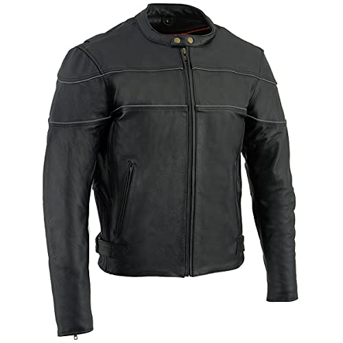 Milwaukee Leather SH1785 Men's Black Leather Scooter Style Motorcycle Jacket w/Side Stretch and Reflective Piping - size: XX-Large