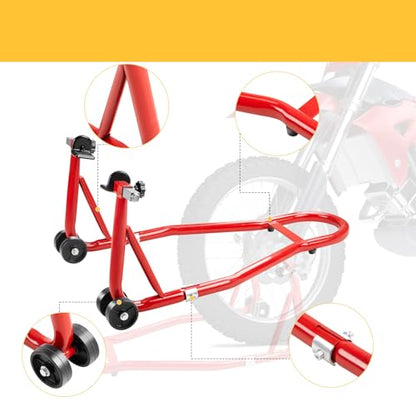 850 lbs Motorcycle Stand Lift Front & Rear Combo, Universal Adjustable Motorcycle Paddock Stands with Wheels, Heavy Duty Bike Lift Stand for Maintenance, Storage & Repair, Red