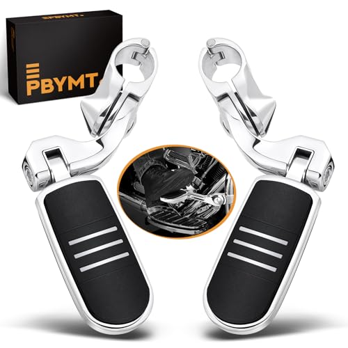 PBYMT Highway Pegs Short Angled 304 Stainless Steel, Highway Footpegs Footrest Fit For 1''&1.25''(25/32mm) Crash Bars Compatible with Harley Davidson Touring Chrome - color: CHROME, size: SHORT