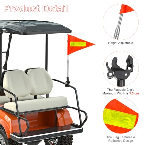 Golf Cart Flag Pole, Retractable Bike Flags With Pole For Safety, High Visibility Double-Sided Reflective Bicycle Flag (Telescopic 28-160cm)