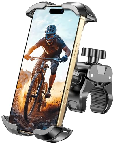 Motorcycle Phone Mount, [One-Click Lock] Bike Phone Holder, [Upgrade Cushioned Protection] Handlebar Phone Mount with Security Lock Compatible with iPhone, Samsung and 4.7-6.9'' Smartphones - style: Standard Mount