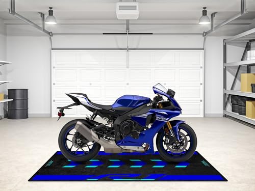 Parking Mat for Yamaha R1 Motorcycle Models Display and Pit Mat, Washable Non-Slip Garage and Showroom Floor Carpet (Icon Blue, Size 2: 102 x 47/260 x 120 cm)