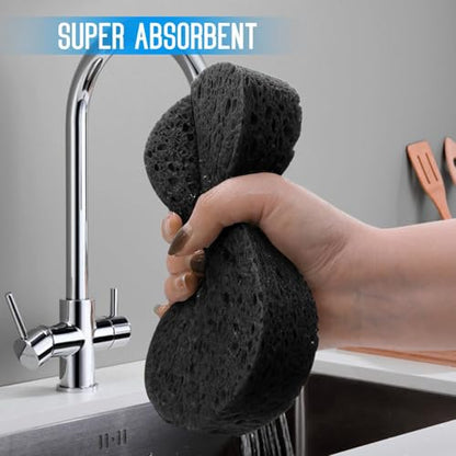 3 - Pack Large Sponge, Kitchen Sponges, Handy Sponges, Cellulose Sponges, Dish Washing Sponge, Natural Sponge, Car Washing Sponge, Eco Friendly Sponge (7.68 x 3.74 x 1.38 Inch), Black - color: Black