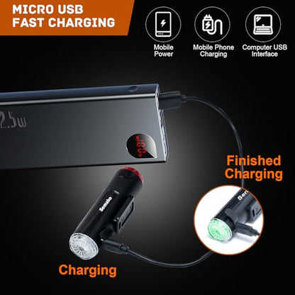 2in 1 Rechargeable Helmet Light with Bracket Mount Night Bike Light Riding Safety 5 Warning Light Modes IP66 Waterproof Bicycle Light, 360° Rotatable Front Rear Lights, Mountain Bike Headlight