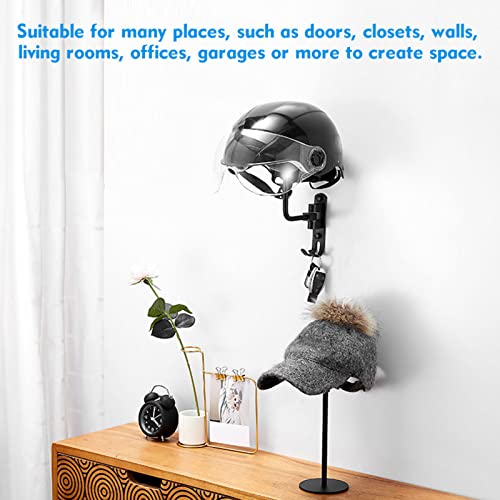 Motorcycle Helmet Holder Wall Mount 180 Degree Rotation Double Hook Helmet Hanger Bracket Display Rack for Helmets Caps Jackets Basketball Tail Box Garages Living Rooms Of