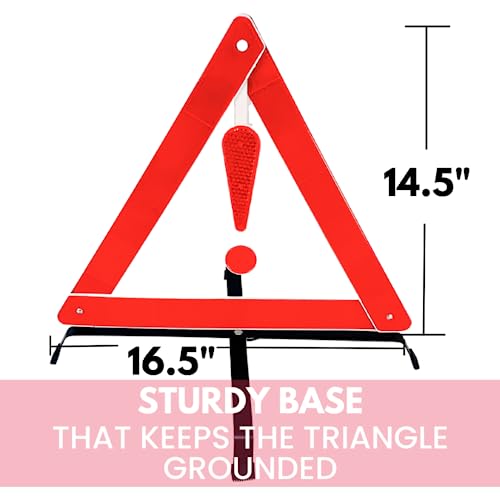 3 Piece Reflective Road Safety Triangle with Warning Exclamation Point | High Visibility and Durable Construction || Foldable and Comes with Case - color: Red - 3 Piece