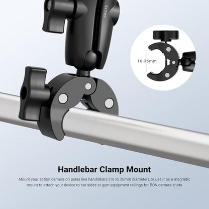 NEEWER Motorcycle Bicycle Handlebar Clamp Holder Magnetic Car Mount Accessories Kit Compatible with Insta360 X5 X4 X3 GoPro DJI AKASO Action Cameras, 360° Ball Heads for POV Video Recording, CA175 - style: CA175