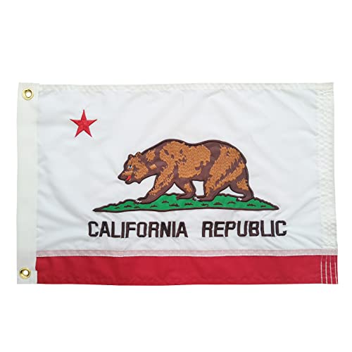 SYII California Boat Flag 12x18 Inch, Embroidery State of California Small CA Flags with 2 Brass Grommets, Heavy Duty Nylon Outdoor Banner for Yacht - color: 12x18 California Boat Flag