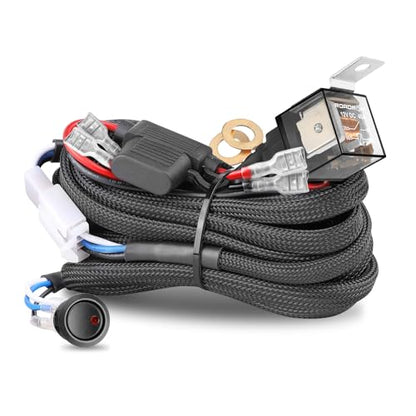 Wiring Harness 2 Lead, Nirider 12V 40A Rocker Switch Relay Fuse Nylon Wiring Harness Kit for LED Light Bars Fog Lights Work Lights Driving Lights Offroad LED Pods Wire Kit for Truck UTV ATV Boat - size: 2lead