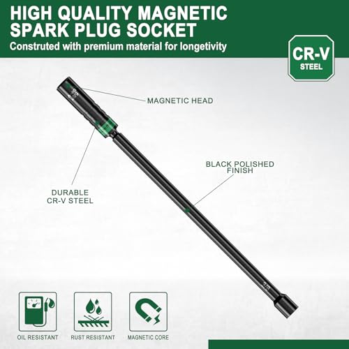 5/8" Swivel Magnetic Spark Plug Socket, 3/8 Inch Drive x 13 Inch Total Length Thin Wall Socket, 360 Degree Swivel, CR-V Steel, 12-Point Spark Plug Removal Tool with Enhanced Magnetic Design - size: 5/8 inch x 13 inch