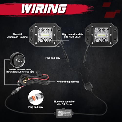 RGBW Flush Mount LED Lights, OFFROADTOWN 5inch 60W RGBW LED Driving Work Flush Fog Off Road Lights for Truck Pickup UTV ATV SUV Boat 4x4 Car - color: 5inch_RGBW Flush