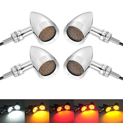 PBYMT Motorcycle Bullet Front Rear Turn Signal White Amber Light SMD Motoecycle Rear Blinker Indicator Compatible with Honda Yamaha Suzuki Kawasaki（4 Pcs） - color: Chrome
